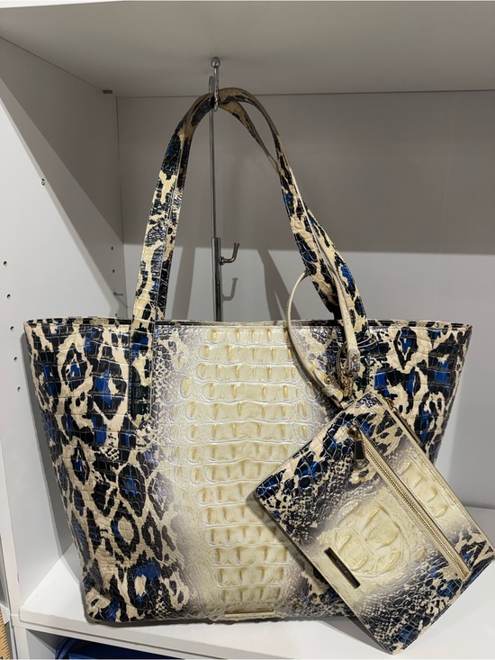 Brahmin Handbags - Brahmin Brooke with pouch Croc-Embossed Leopard Tote in Cream and Blue